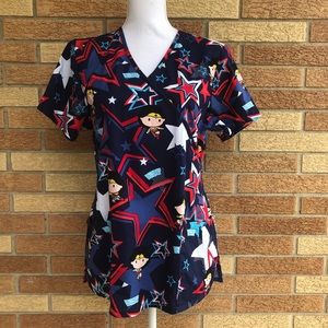 Wonder Woman Scrub Top Size M - Red White Blue